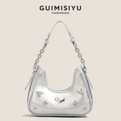 小众银色月牙包单肩新月包