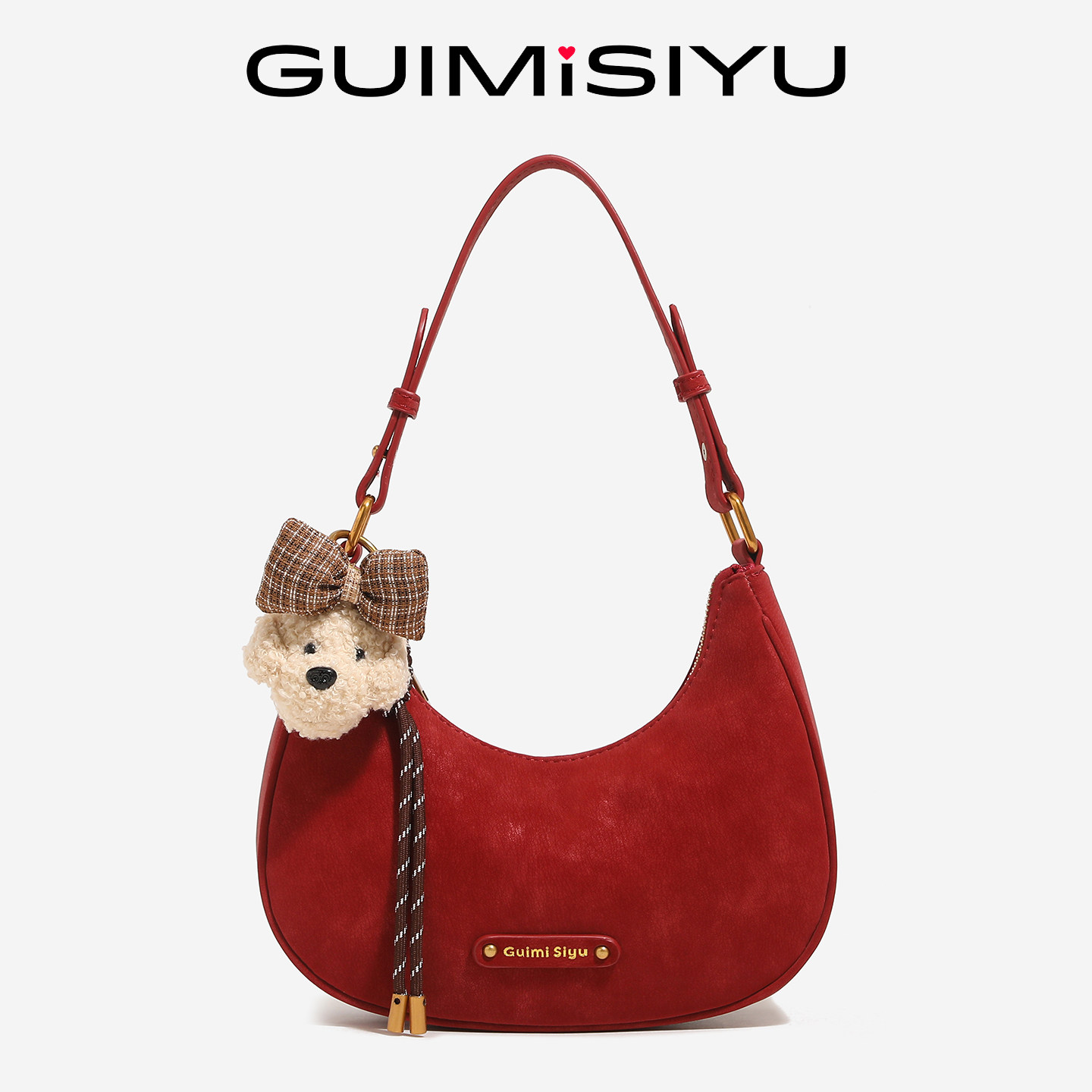 GUIMISIYU红色婚礼新娘结婚包包通勤时尚月牙腋下包单肩斜跨包女