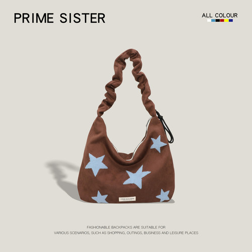 星星褶皱托特包大容量单肩斜挎