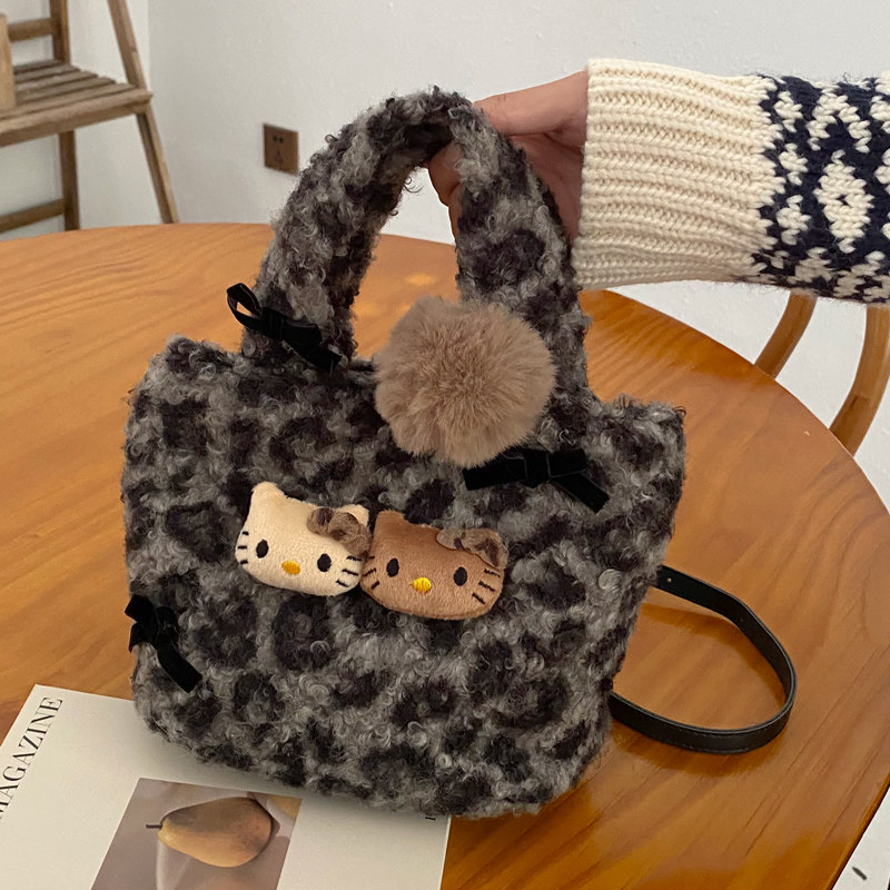 2024新款豹纹秋冬毛绒迷你托特包