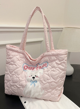 2026新款大容量通勤托特包女卡通刺绣休闲挎包轻便百搭可爱单肩包