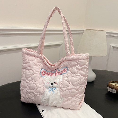 可爱毛绒小狗单肩包女大容量通勤