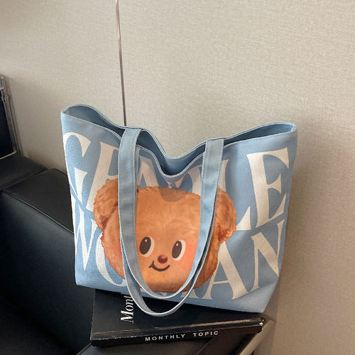 黄油小熊托特包女泰国潮牌字母购物袋新款卡通大容量单肩帆布包包