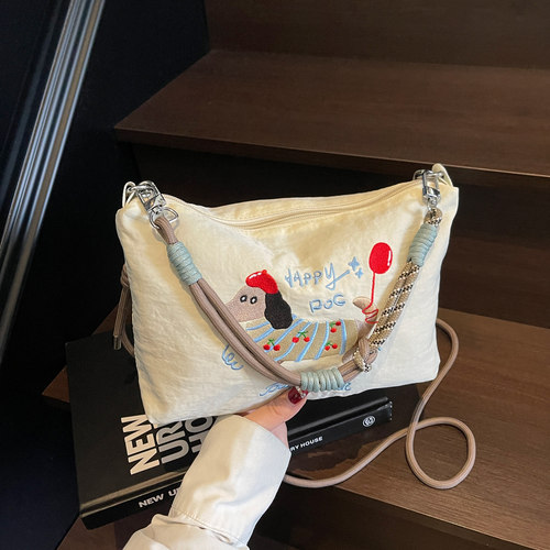 可爱腊肠狗刺绣斜挎环保袋包包女