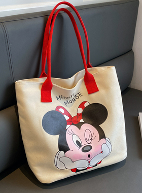 ins帆布包女学生补习手提袋2025新款卡通单肩大包女大容量托特包