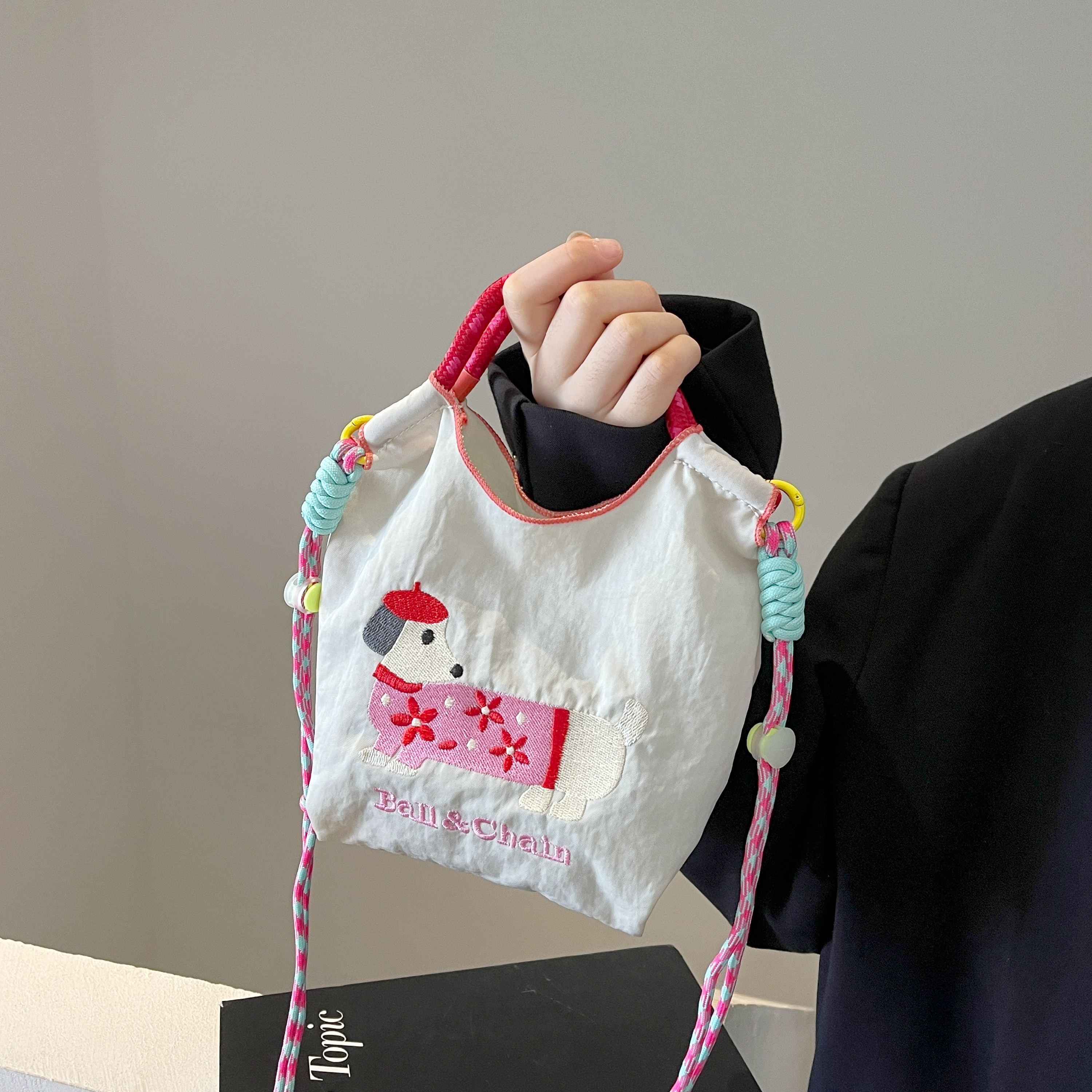 ins超火刺绣尼龙布小手提包包2026新款夏季日系环保袋百搭斜挎包