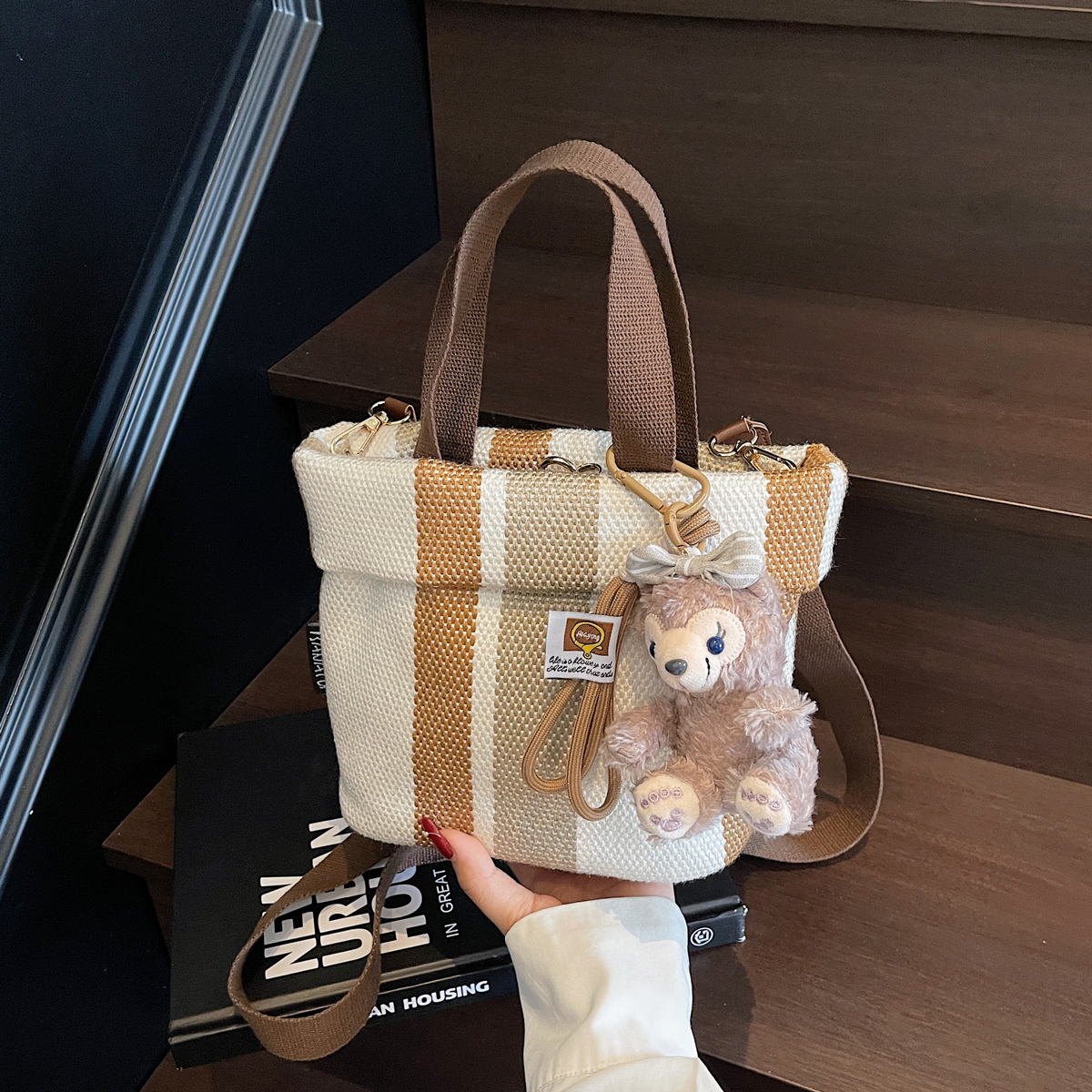 帆布包百搭通勤包条纹装手机小包