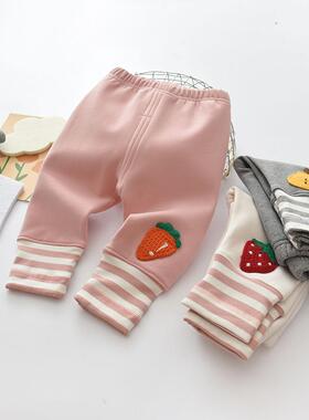 秋冬男女宝宝加绒保暖休闲打底裤婴儿外穿洋气开档薄绒1-3岁无骨2