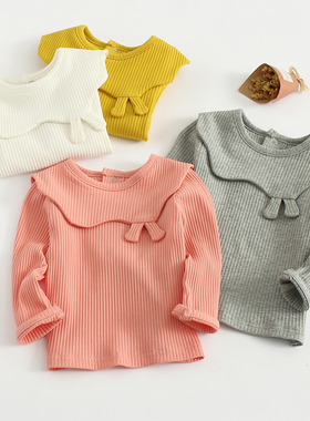 女宝宝纯棉打底衫春秋婴幼儿翻领长袖t恤单上衣小童弹力韩版洋气