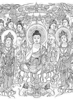 35敦煌莫高窟第57窟南壁说法图初唐工笔画白描底稿线描画稿斗方