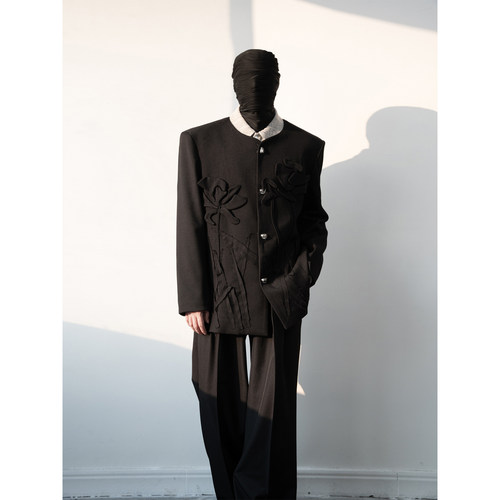 原创设计高级感手工花西服套装