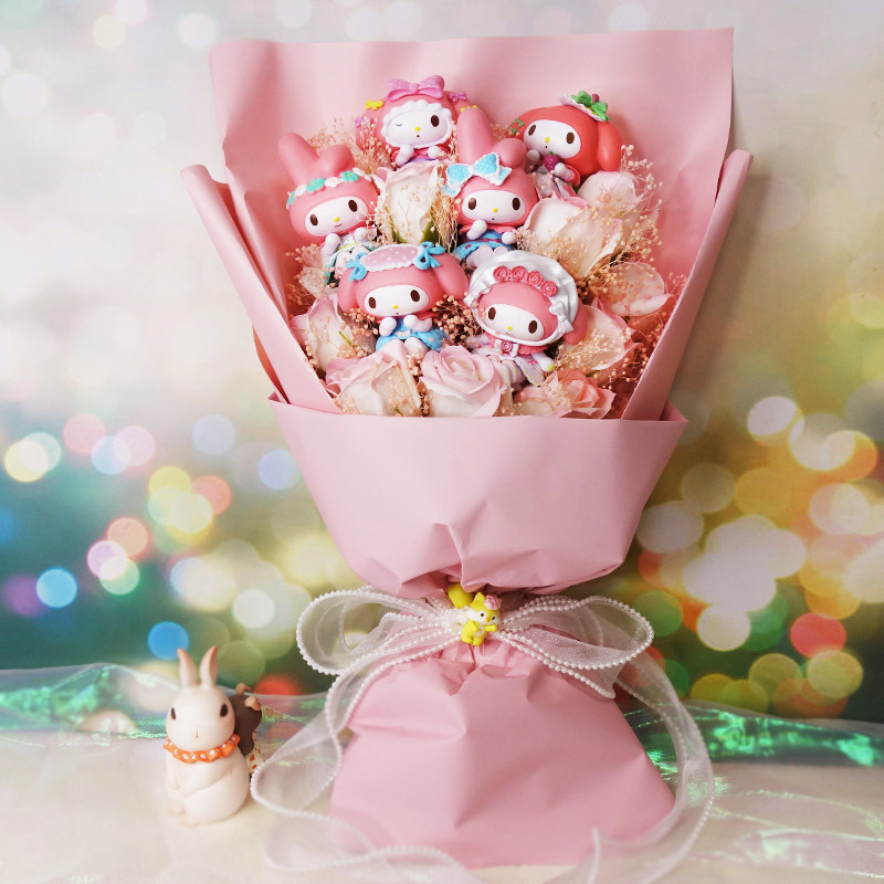 三丽鸥库洛米美乐蒂hello kitty卡通公仔粉色生日玩偶花束高级感图片