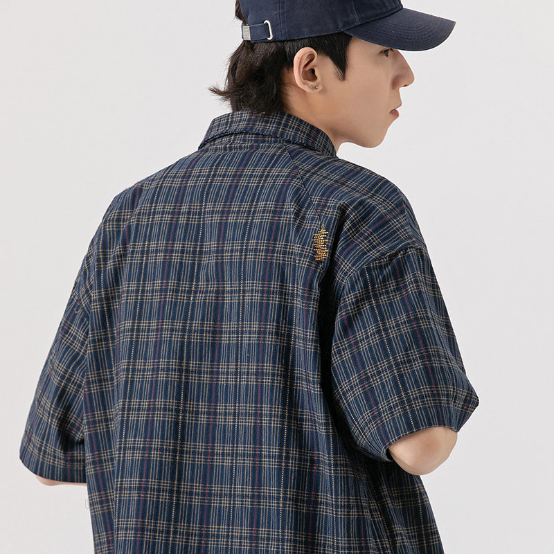 2026夏季新款男装日系复古小格子休闲短袖衬衫宽松衬衣CS218-F75,男装T恤,电商A101（原外27）