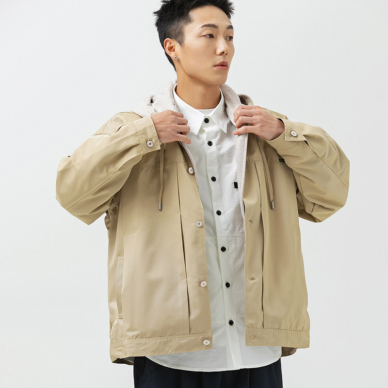 2026春季新款男装日系潮牌假两件工装连帽宽松夹克外套JK382-F155,男装夹克,电商A101（原外27）