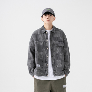 2026春季新款男装日系潮牌贴布格子牛仔外套夹克宽松JK286-F145图片