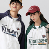 2026秋季新款男日系潮牌撞色字母印花开衫连帽卫衣外套WY516-F85，女装短外套，电商A101（原外27）