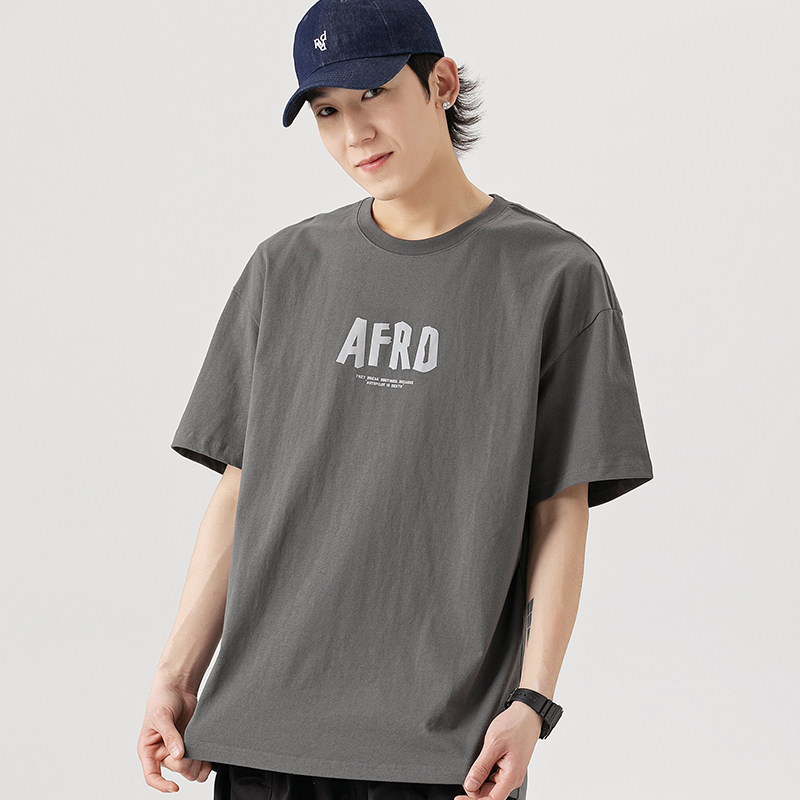 2026夏季新款男装日系潮牌纯色宽松圆领短袖字母印花T恤T806-F40,男装T恤,电商A101（原外27）