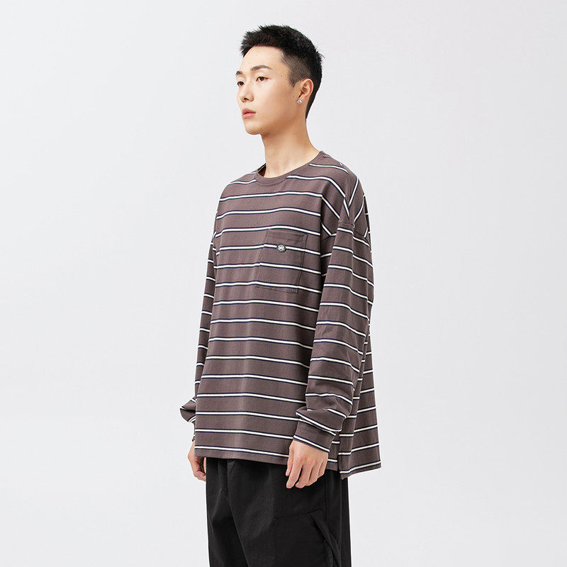 2026春季新款男装日系潮牌条纹圆领套头宽松休闲卫衣WY380-F85图片