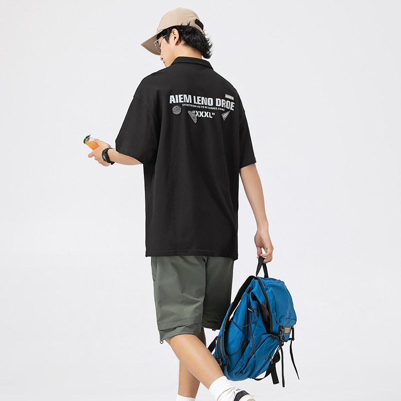 2026夏季新款男日系潮牌字母印花纯色polo衫翻领短袖T恤PL62-F60图片