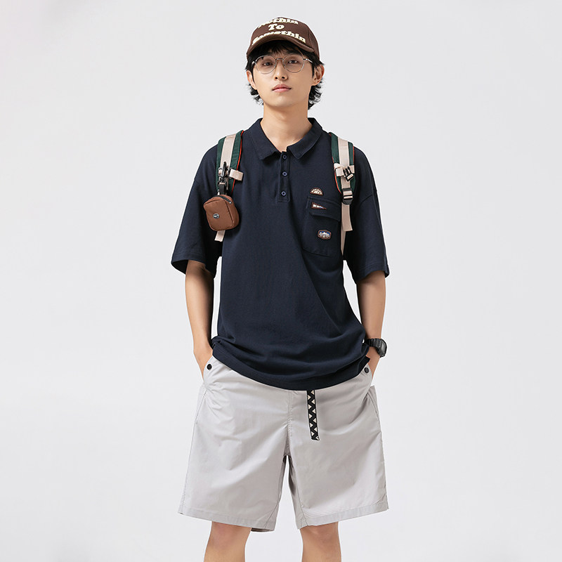 2026夏季新款男日系潮牌贴布纯色polo衫宽松翻领短袖T恤PL58-F60,男装T恤,电商A101（原外27）