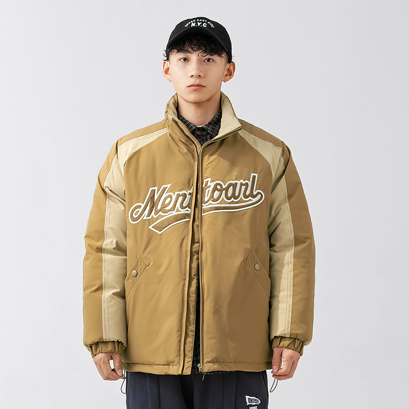 2026冬季新款男日系撞色字母刺绣立领宽松加厚棉服外套MY320-F205,男装棉衣,电商A101（原外27）