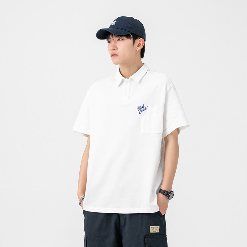 2026夏季新款男装日系基础款白色字母刺绣POLO衫短袖T恤PL36-F60,男装T恤,电商A101（原外27）