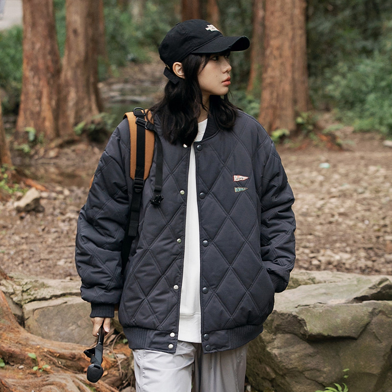 2026冬季新款男装日系潮流菱形格棒球领棉服加厚外套MY336-F175,男装棉衣,电商A101（原外27）