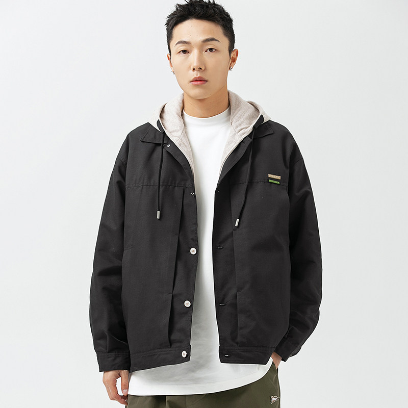 2026春季新款男装日系潮牌假两件工装连帽宽松夹克外套JK382-F155,男装夹克,电商A101（原外27）