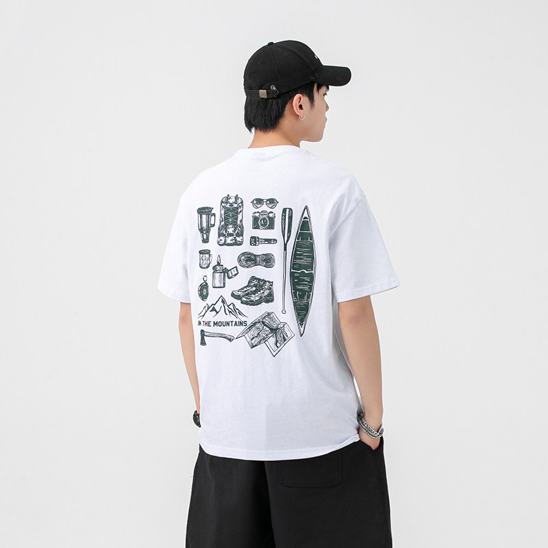2026夏季新款男装日系复古潮流后背图案印花短袖T恤T730-F43图片