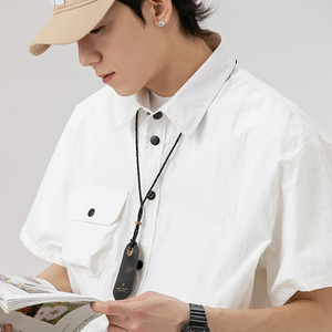 2026夏季新款男日系原创宽松休闲工装短袖衬衫白色衬衣CS210-F85图片
