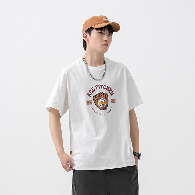 2026夏季新款男装日系原创棒球字母印花宽松短袖T恤T780-F43,男装T恤,电商A101（原外27）