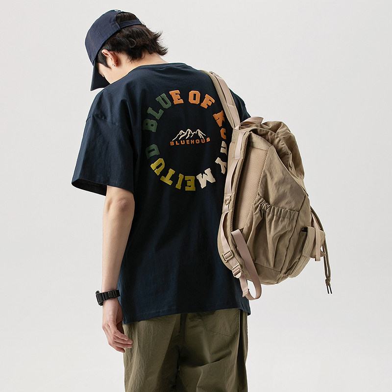 2026夏季新款男装日系潮牌后背字母印花白色短袖宽松T恤T810-F40,男装T恤,电商A101（原外27）