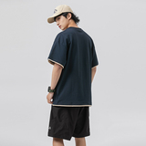 2026夏季新款男日系潮牌人文风景印花假两件短袖宽松T恤T822-F45，男装T恤，电商A101（原外27）