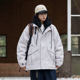 2026冬季新款男日系假两件工装连帽加厚毛呢外套棉服MY300-F195，男装棉衣，电商A101（原外27）