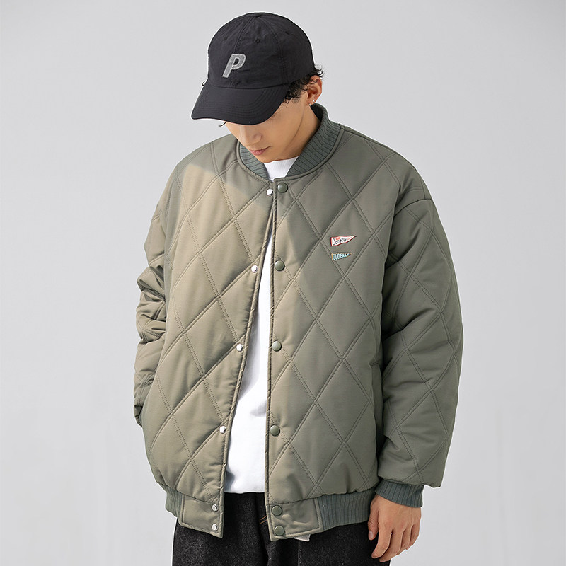 2026冬季新款男装日系潮流菱形格棒球领棉服加厚外套MY336-F175,男装棉衣,电商A101（原外27）