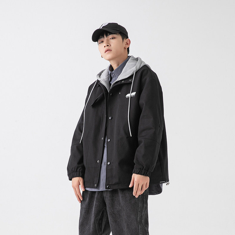 2026秋新款男日系原创街头潮流假两件连帽夹克宽松外套JK276-F155,男装夹克,电商A101（原外27）