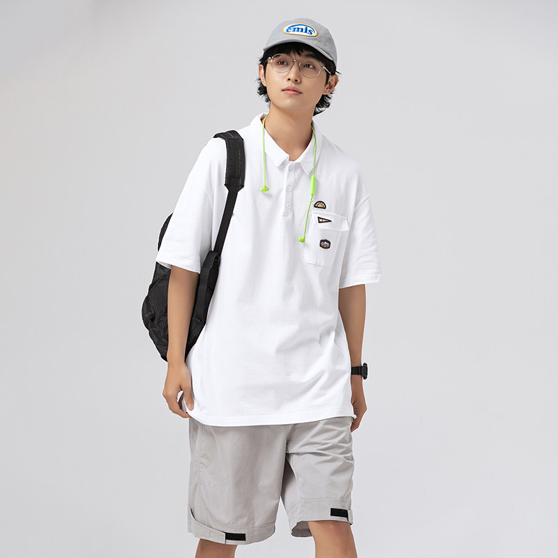 2026夏季新款男日系潮牌贴布纯色polo衫宽松翻领短袖T恤PL58-F60,男装T恤,电商A101（原外27）