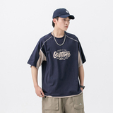 2026夏季新款男装日系字母印花假两件撞色宽松短袖T恤T778-F45，男装T恤，电商A101（原外27）