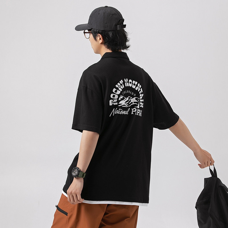 2026夏季新款男装日系后背字母印花假两件polo衫短袖T恤PL60-F60,男装T恤,电商A101（原外27）