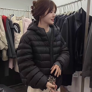 泡芙排骨羽绒服女2025新款小个子短款时尚保暖连帽宽松白鸭绒外套