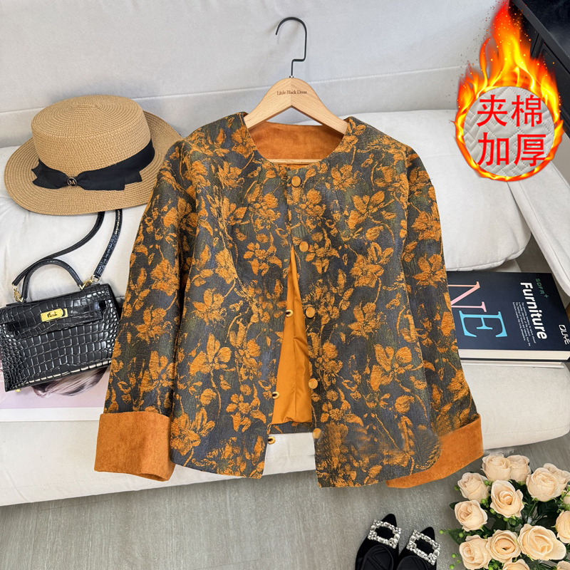新中式国风提花加棉外套女装秋冬2025新款高级感加厚保暖棉服上衣