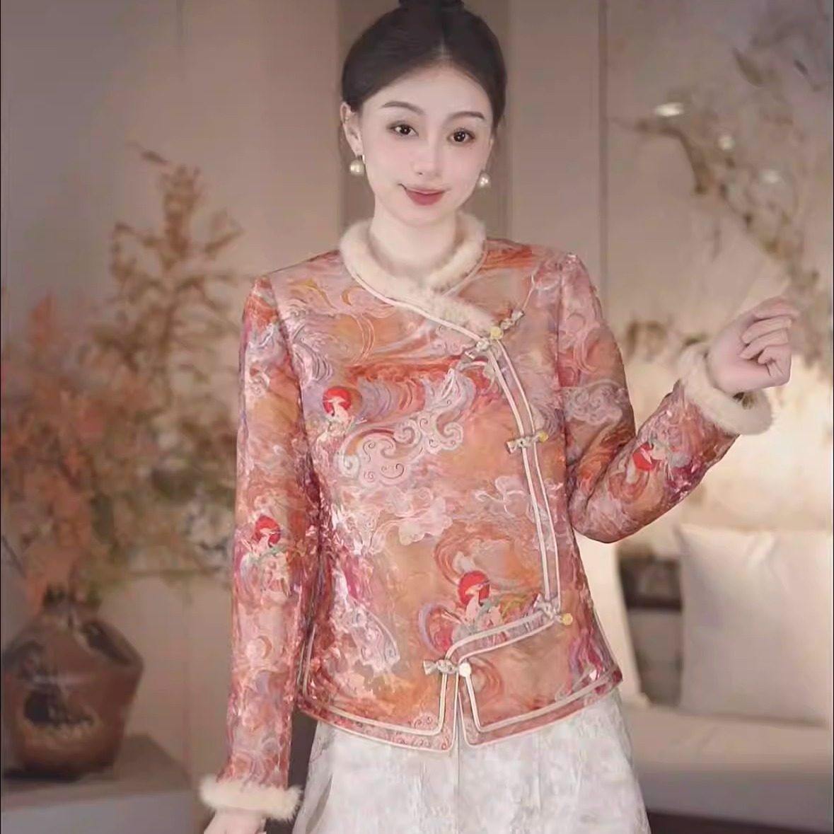 新中式国风棉衣外套女套装气质百搭显瘦加绒加厚阔腿裤长裤两件套,女装/女士精品,时尚套装,淘宝优惠券,粉丝福利购,淘宝优惠卷