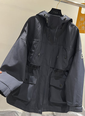 欧货2026冬季新款连帽抽绳收腰防风中长款加绒加厚风衣女棉服外套