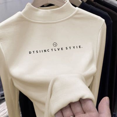 半高领正肩t恤女2025春秋双面德绒保暖内搭打底衫小个子长袖上衣