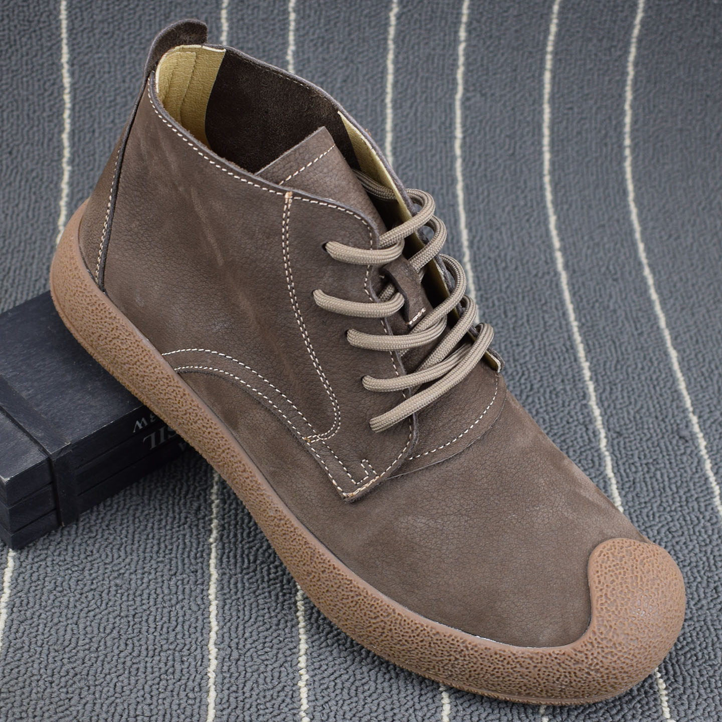 外贸真皮高帮靴子男款休闲系带复古潮鞋切尔西靴头层牛皮马丁靴