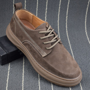 外贸真皮男鞋头层牛皮透气百搭英伦系带男款休闲鞋复古软皮软底鞋