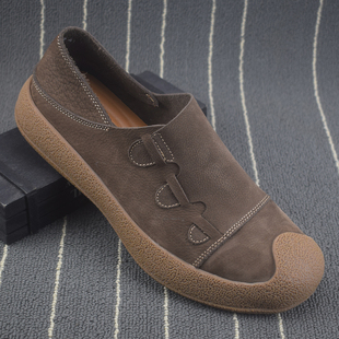 软底懒人一脚蹬鞋 皮鞋 休闲男士 包头复古真皮单层牛皮鞋 男 男夏薄款