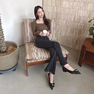 佳人女鞋 2026新款开春女鞋皮鞋方跟鞋尖头一脚蹬皮鞋时装鞋时尚