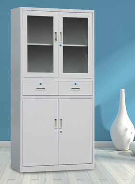 上海铁皮文件柜办公资料柜抽屉柜中二斗玻璃开门档案柜工具储物柜