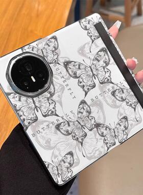 适用荣耀MagicV5手机壳新款折叠屏magicVs3黑色蝴蝶线条防摔Vs2北欧风保护套女V2至臻版高档全包翻盖皮套